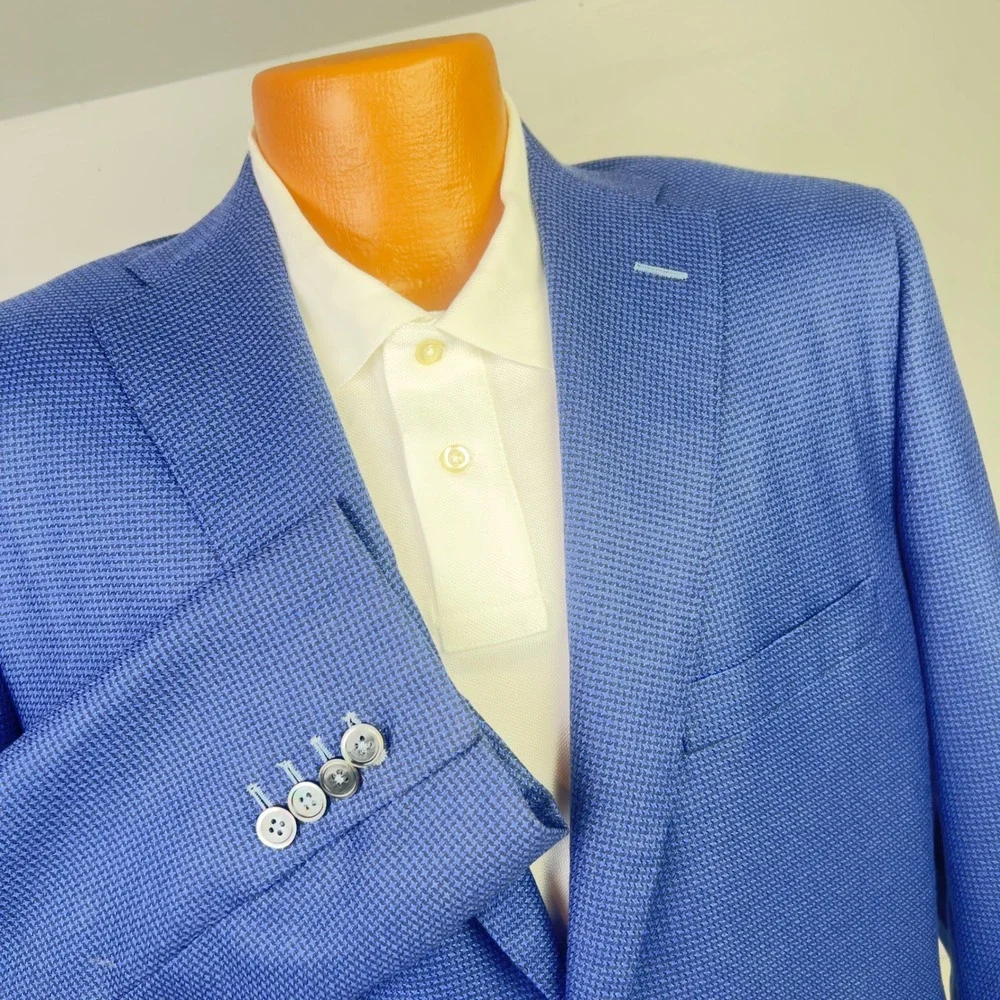 Oxxford Clothes Sport Coat Mens 44R Blue Houndstooth Bespoke Blazer USA Unmarked